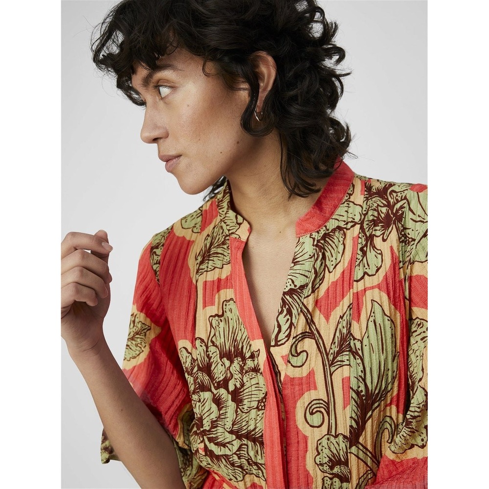 Object Collectors Item Floral Mini Dress Red Coral‎ Green Short Sleeve Size 36 - Picture 3 of 10